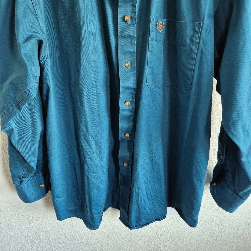 Ariat Solid Teal Turquoise Button Down Shirt Mens… - image 4